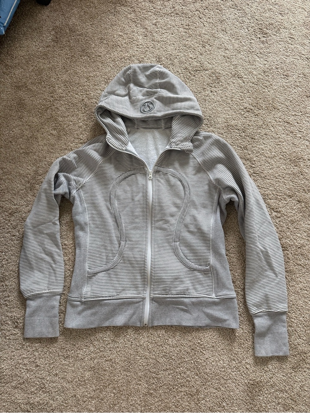 lululemon athletica scuba full zip Hoodie - Light Gray/White Striped Size 12
